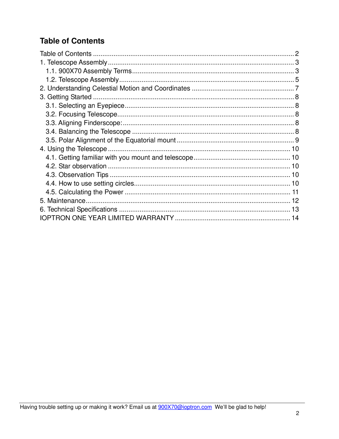 iOptron 6002, 6001 instruction manual Table of Contents 