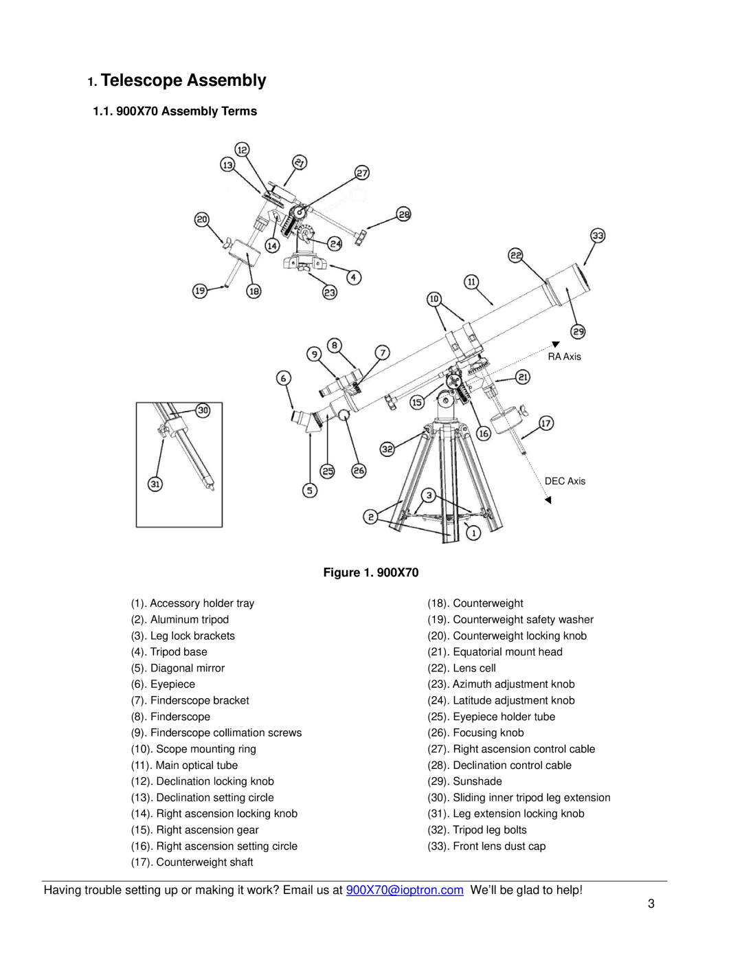 iOptron 6001, 6002 instruction manual Telescope Assembly, X70 Assembly Terms 