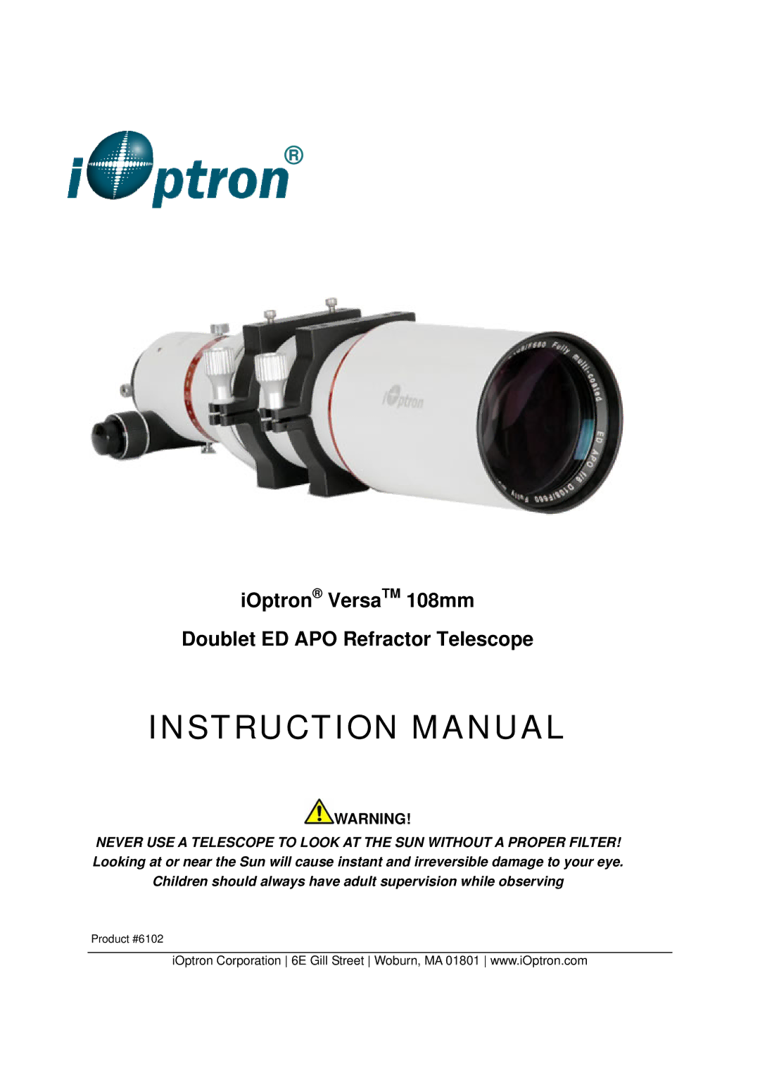 iOptron 6102 instruction manual IOptron VersaTM 108mm Doublet ED APO Refractor Telescope 