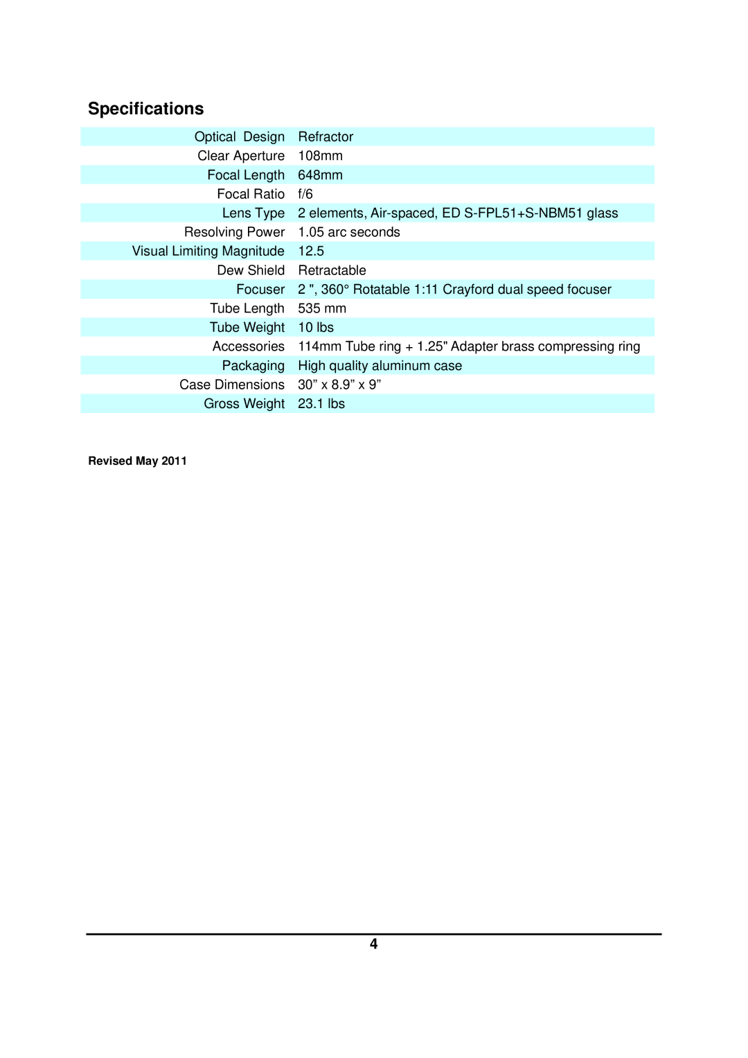 iOptron 6102 instruction manual Specifications 