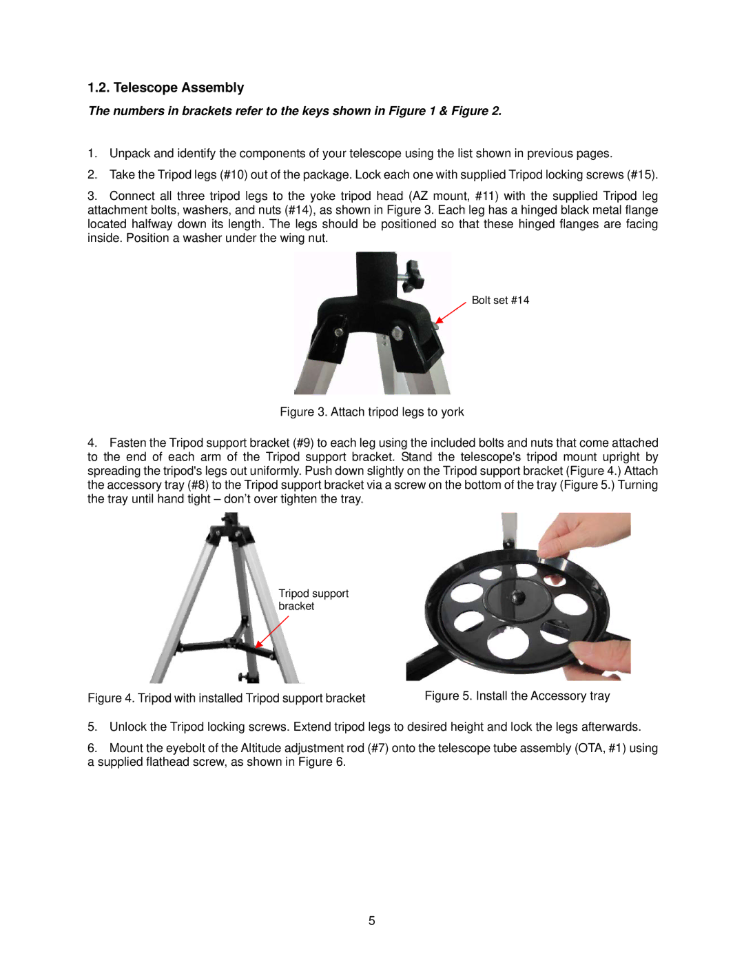 iOptron 70AZ instruction manual Telescope Assembly, Numbers in brackets refer to the keys shown in & Figure 