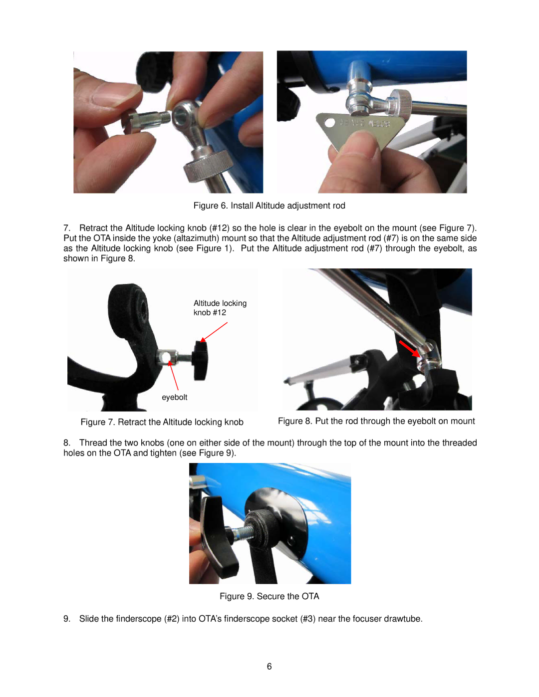 iOptron 70AZ instruction manual Retract the Altitude locking knob 