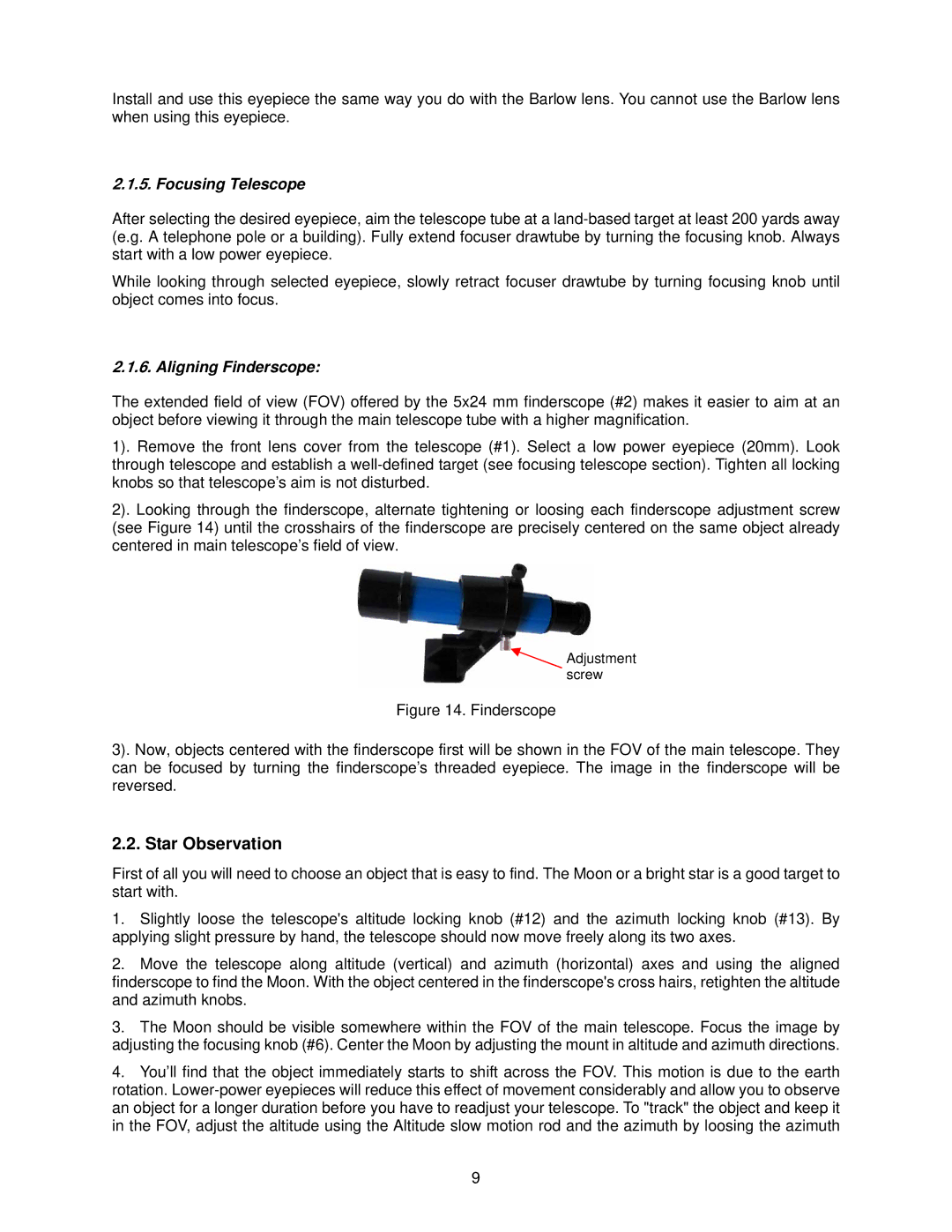 iOptron 70AZ instruction manual Star Observation, Focusing Telescope, Aligning Finderscope 