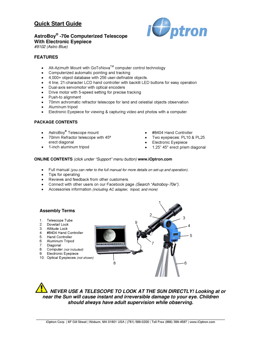 iOptron 70E quick start Quick Start Guide, Features 