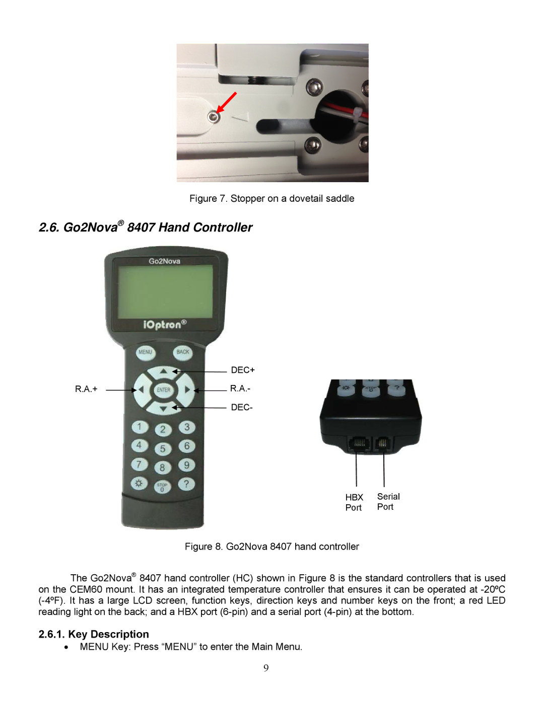 iOptron 7201, 7200 instruction manual Go2Nova 8407 Hand Controller, Key Description 