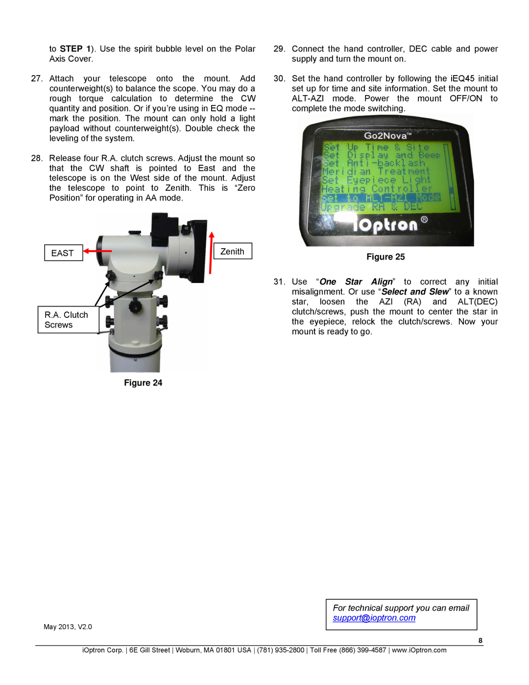 iOptron 8000AZ, 8000DP quick start For technical support you can email support@ioptron.com 