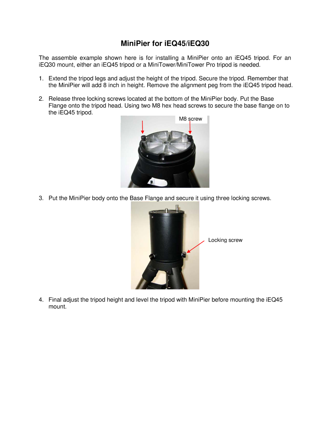 iOptron 8032 instruction manual MiniPier for iEQ45/iEQ30 