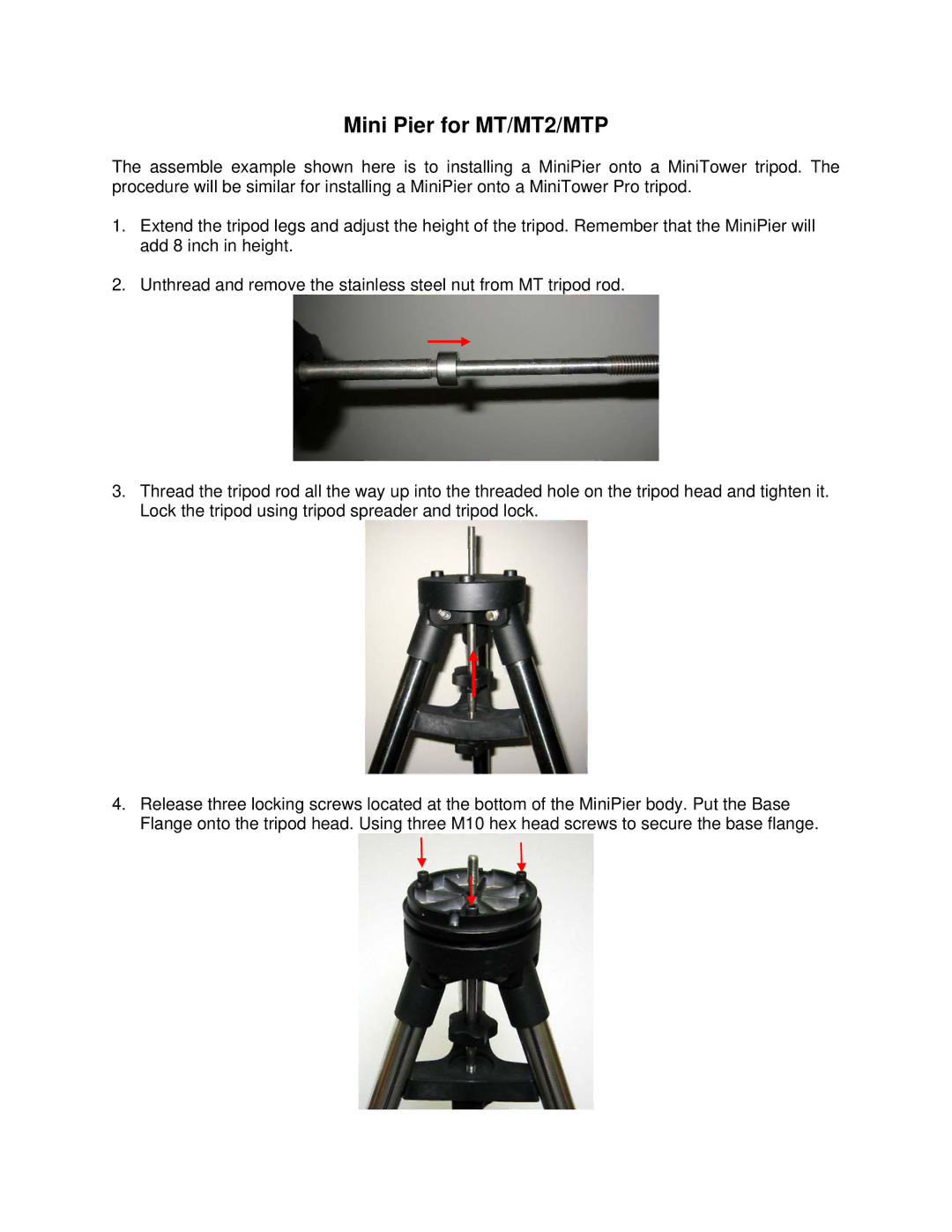 iOptron 8032 instruction manual Mini Pier for MT/MT2/MTP 