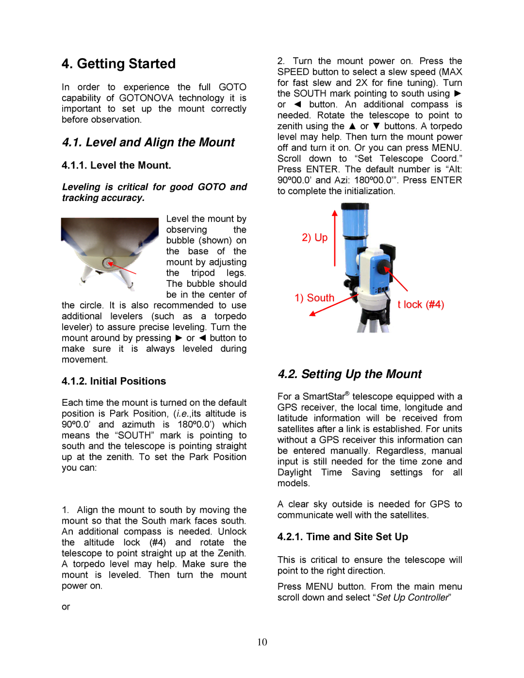 iOptron 8405 instruction manual Getting Started, Level and Align the Mount, Setting Up the Mount 