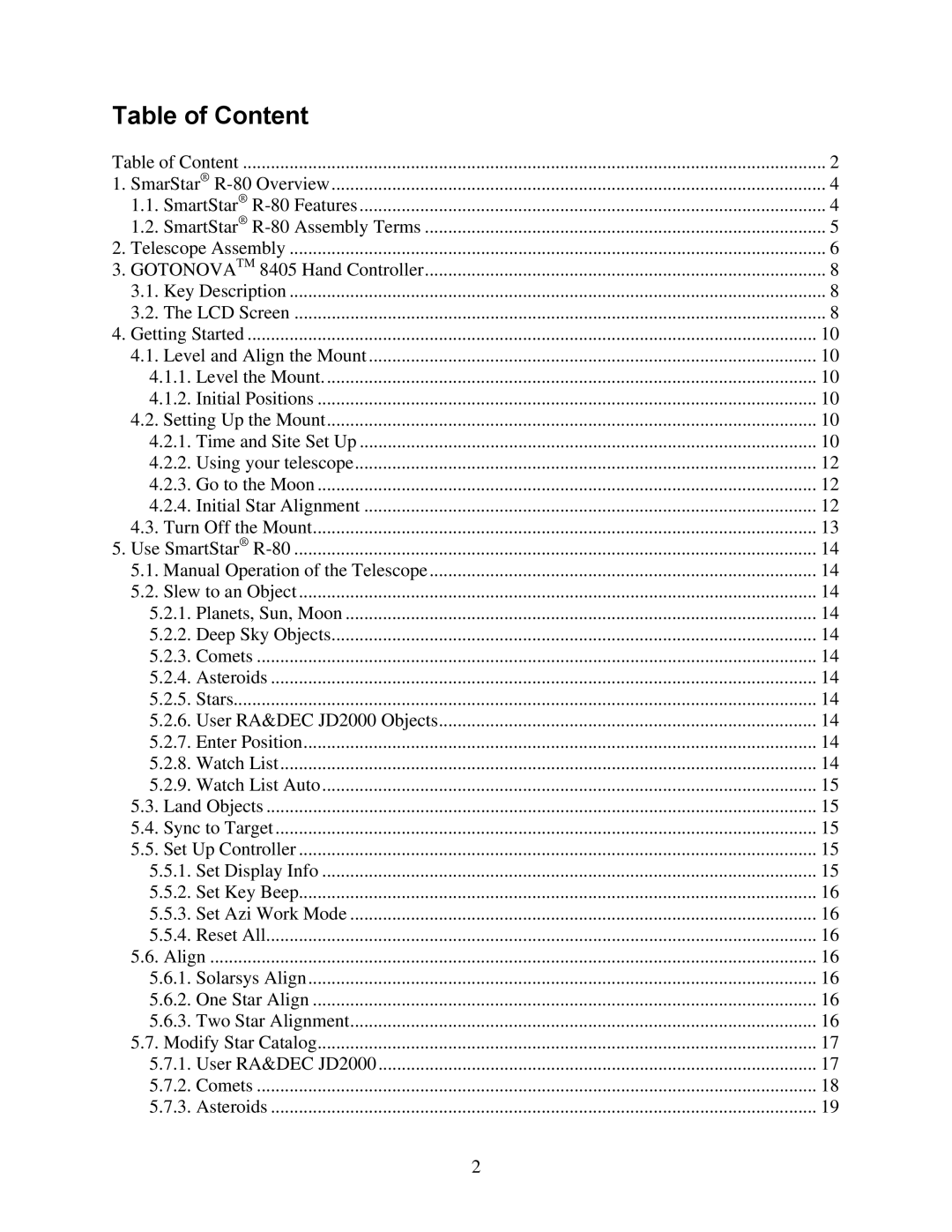 iOptron 8405 instruction manual Table of Content 