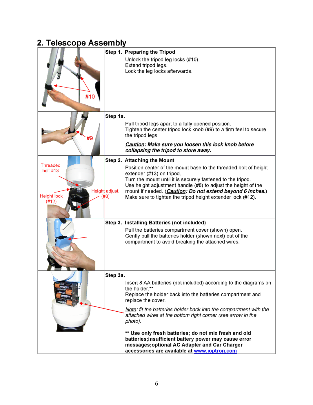 iOptron 8405 instruction manual Telescope Assembly, #10 