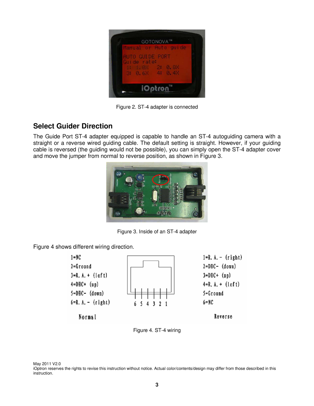 iOptron 8427 instruction manual Select Guider Direction, ST-4 adapter is connected 