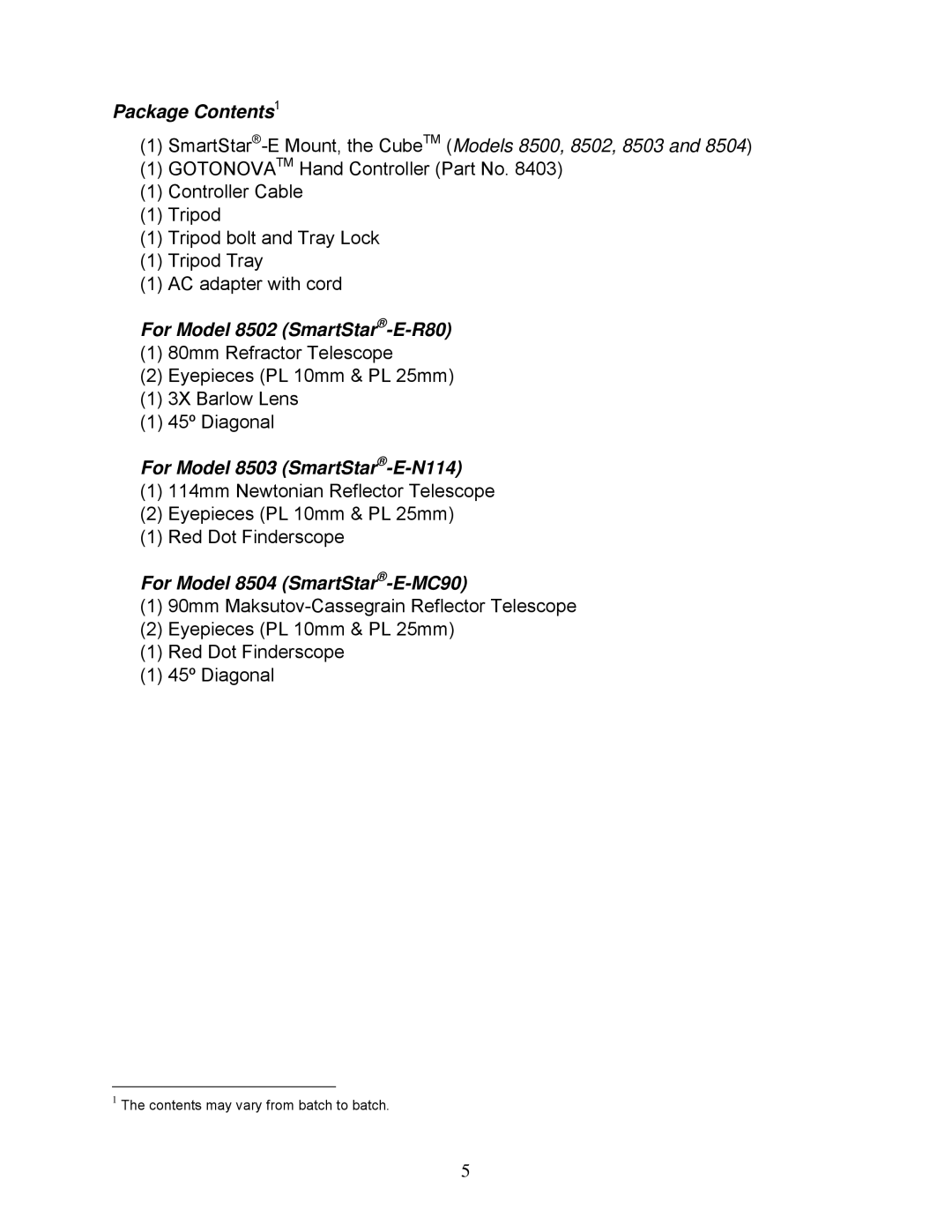 iOptron 8503, 8504, 8500, 8403 instruction manual For Model 8502 SmartStar-E-R80 