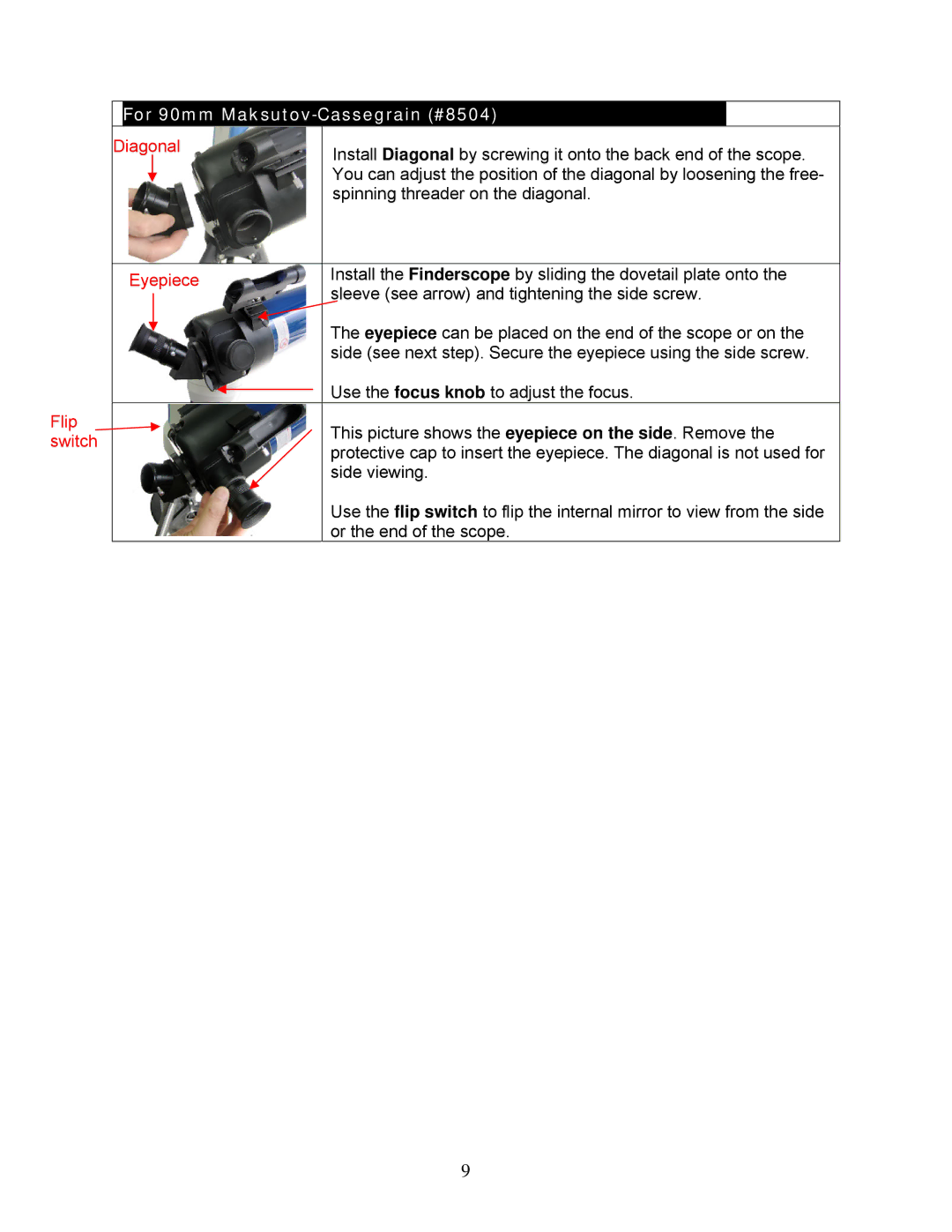 iOptron 8403, 8503, 8502, 8500 instruction manual For 90mm Maksutov-Cassegrain #8504………………………………… 