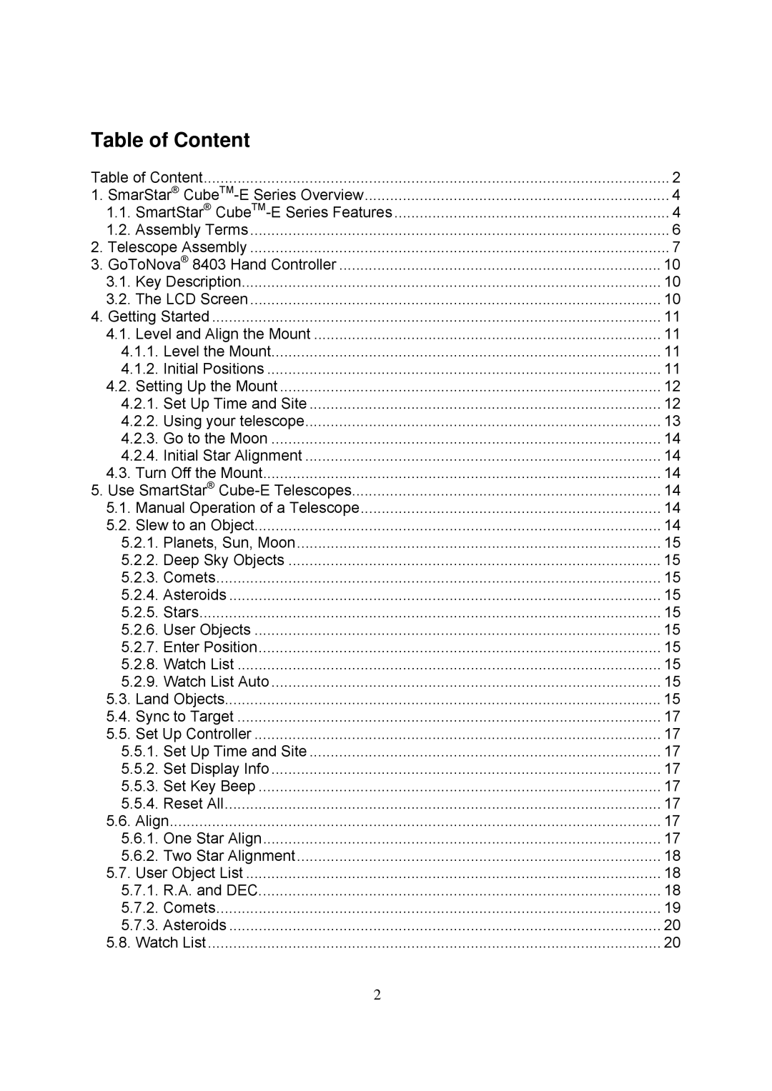 iOptron 8502, 8503, 8504, 8500 instruction manual Table of Content 