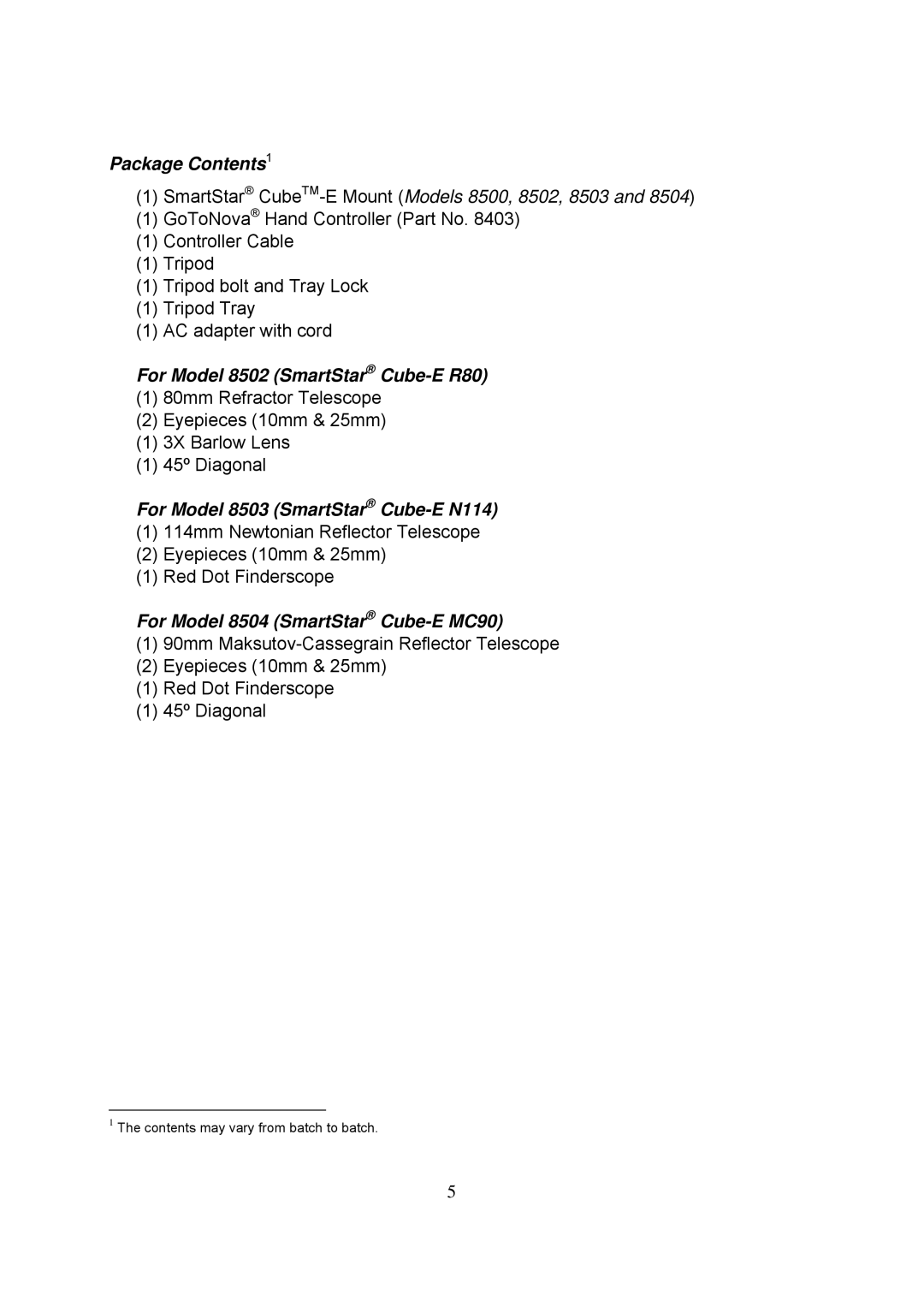 iOptron 8504, 8503, 8500 instruction manual For Model 8502 SmartStar Cube-E R80 