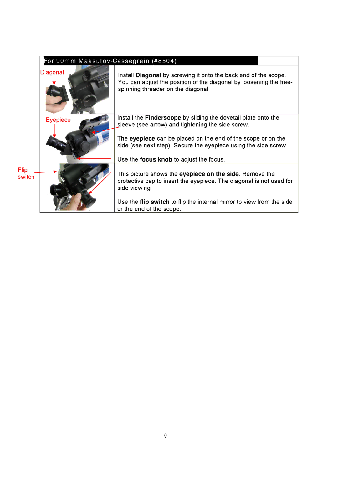 iOptron 8503, 8502, 8500 instruction manual For 90mm Maksutov-Cassegrain #8504………………………………… 