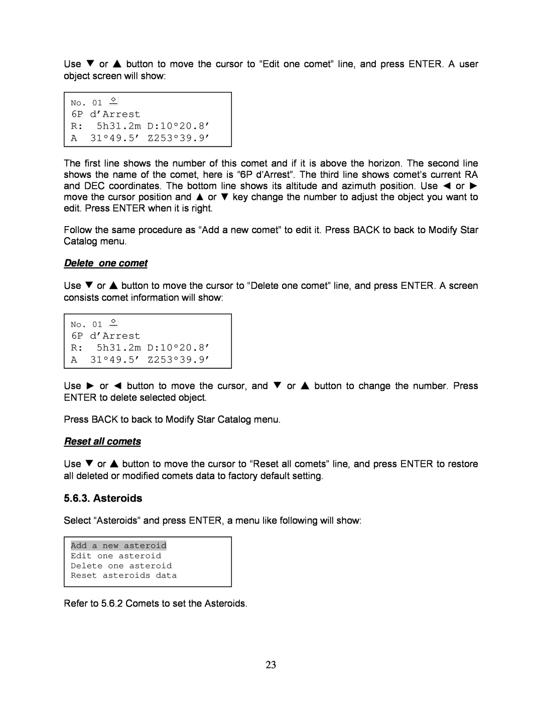 iOptron 8507, 8506 instruction manual 6P d’Arrest, Asteroids 