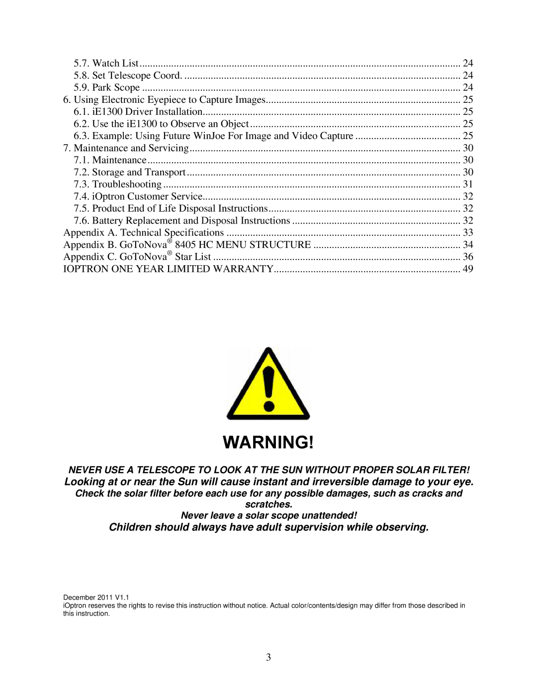 iOptron 8507, 8506 instruction manual Ioptron ONE Year Limited Warranty 