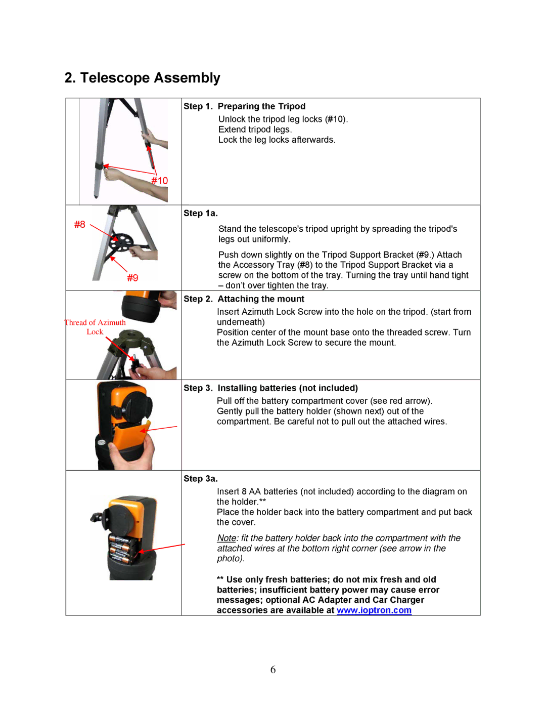 iOptron 8506, 8507 instruction manual Telescope Assembly, #10 