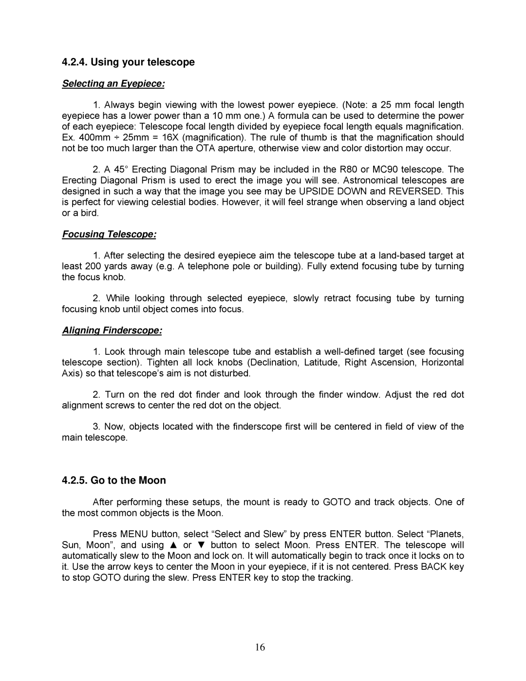 iOptron 8602, 8600, 8603 and 8604 instruction manual Using your telescope, Go to the Moon 