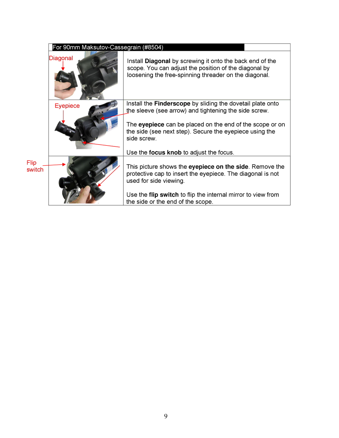 iOptron 8600, 8602, 8603 and 8604 instruction manual For 90mm Maksutov-Cassegrain #8504………………………………… 