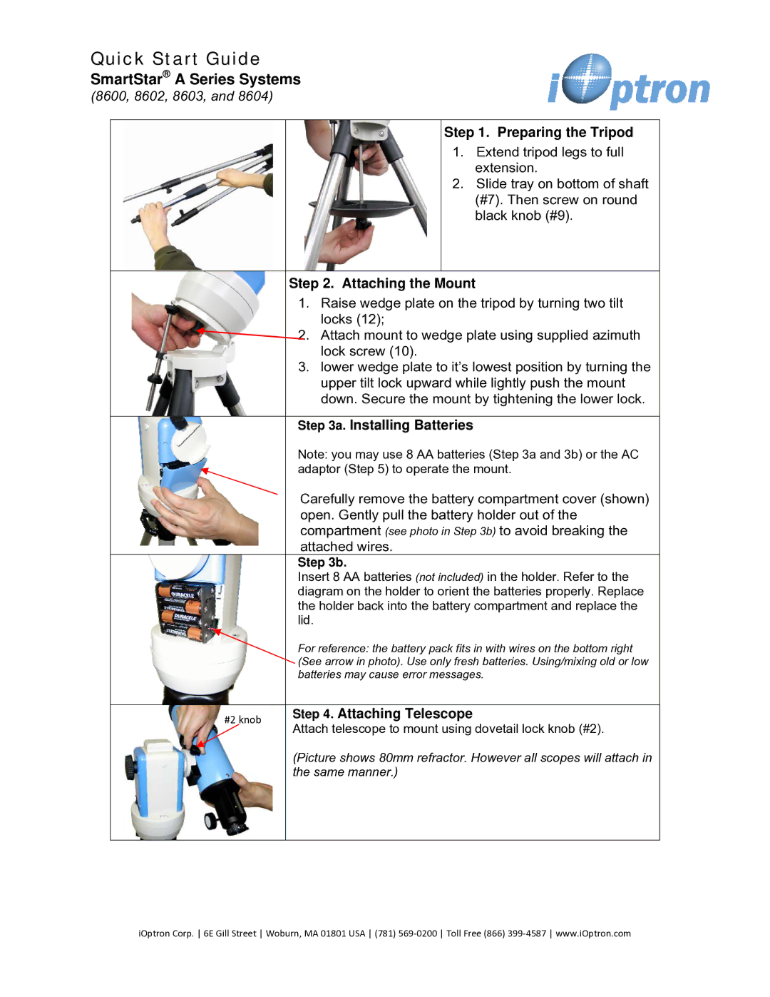 iOptron 8603, 8600, 8604, 8602 quick start Quick Start Guide 