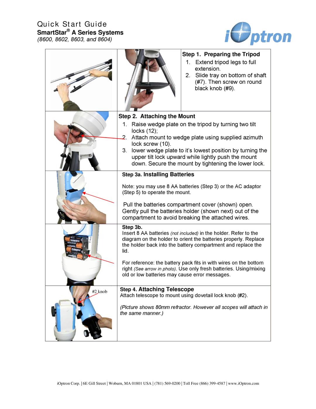 iOptron 8603, 8600, 8604, 8602 quick start Quick Start Guide 