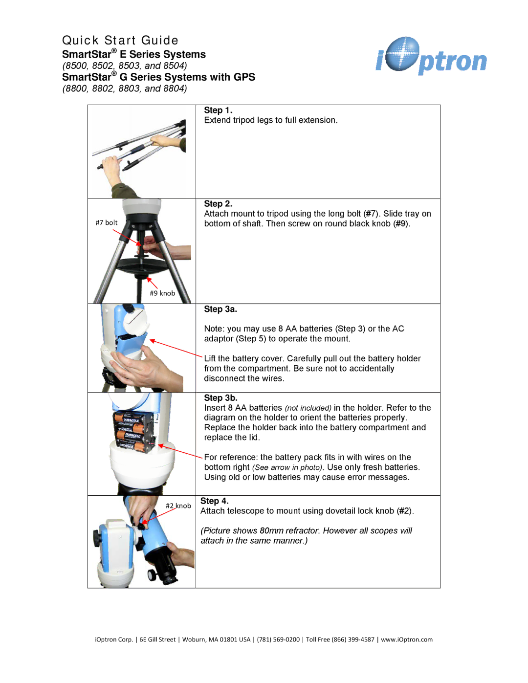 iOptron 8800, 8804, 8803, 8802 quick start Quick Start Guide, Step 
