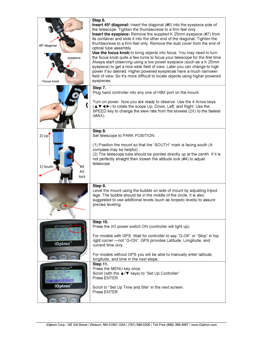 iOptron R80, 9501, 9502, R-80, 9801, 9802 quick start South 