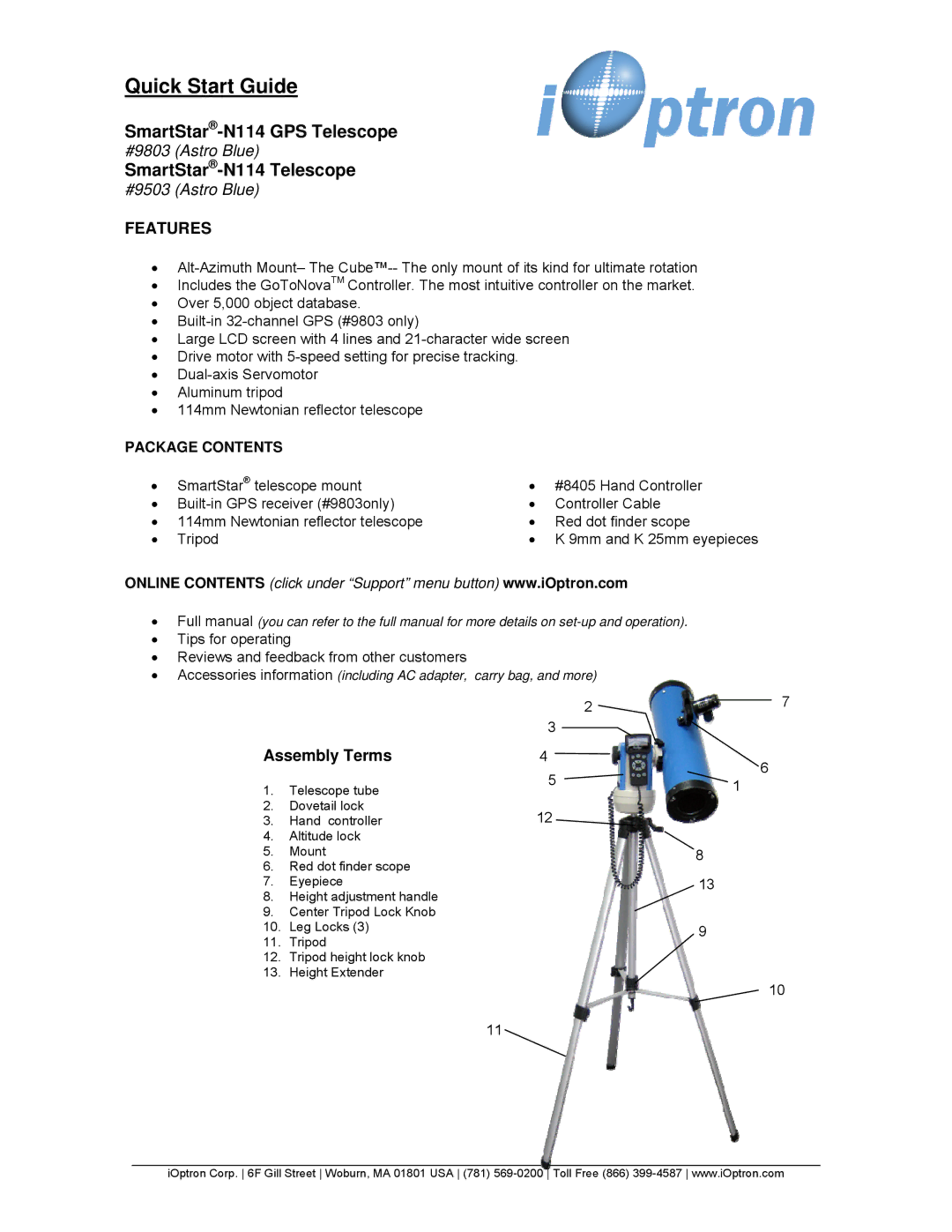 iOptron 9803, 9503 quick start Quick Start Guide 