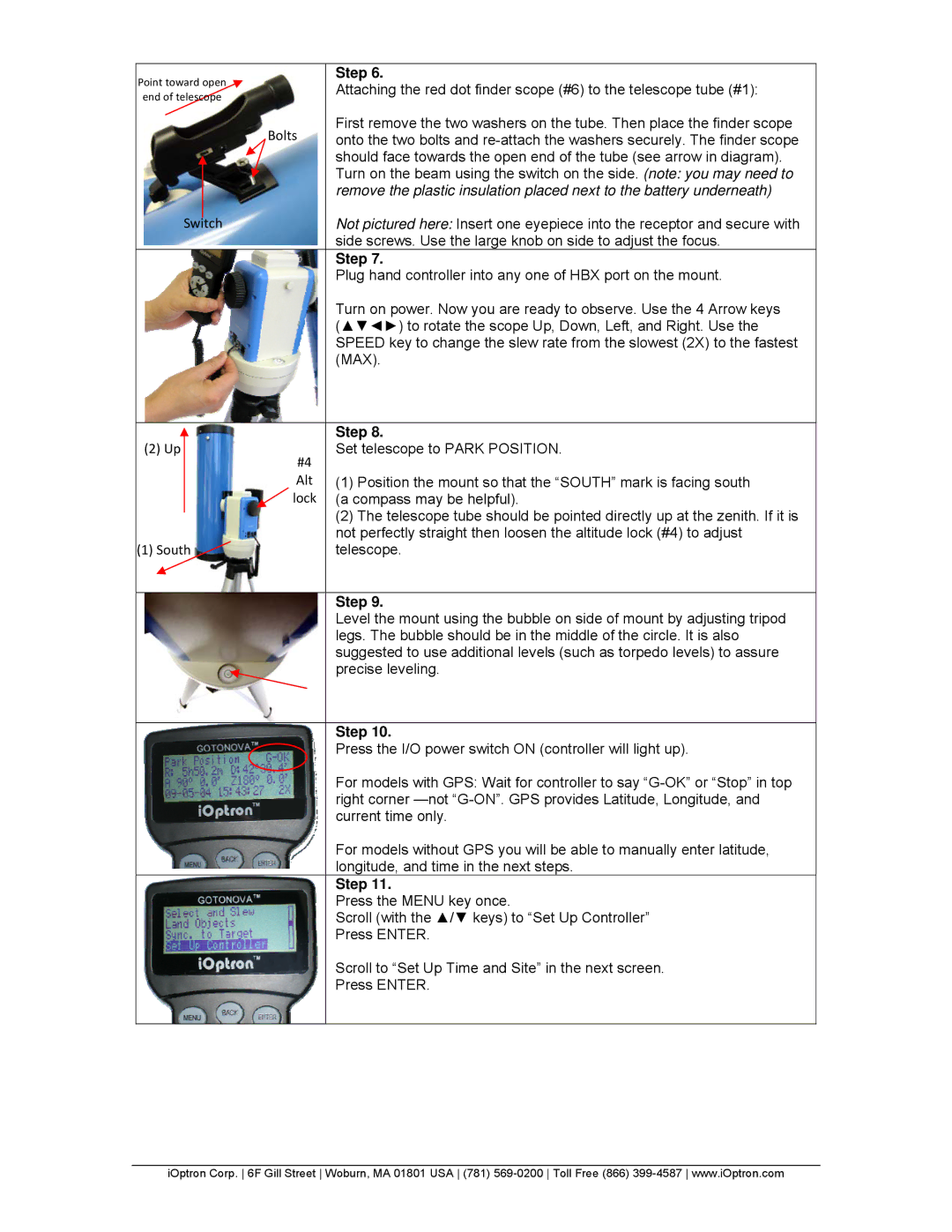 iOptron 9803, 9503 quick start South 