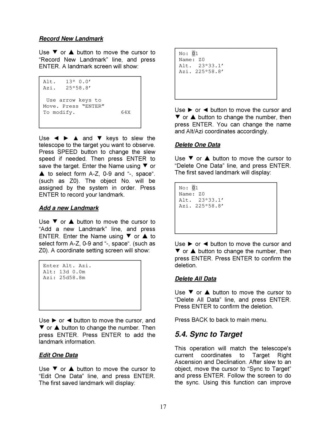 iOptron G-N114, G-R80, G-MC90 instruction manual Sync to Target 