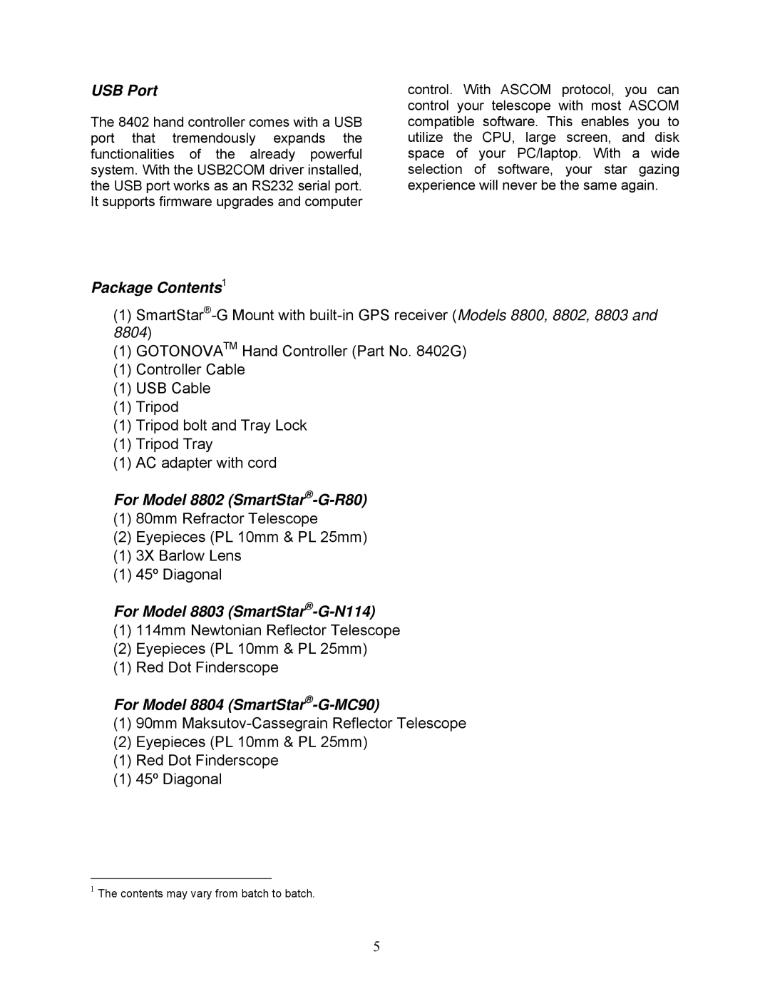 iOptron G-N114, G-MC90 instruction manual For Model 8802 SmartStar-G-R80 