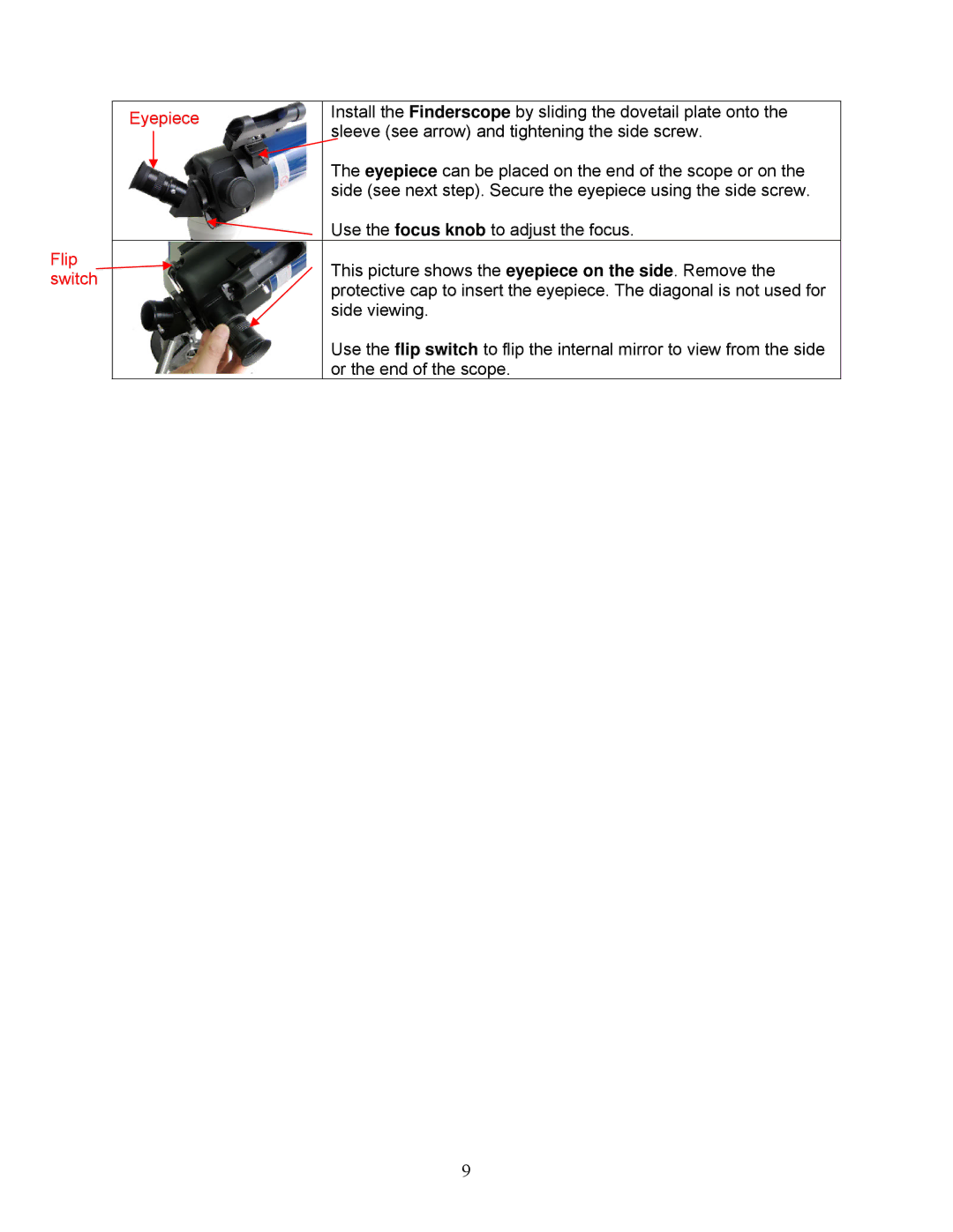 iOptron G-R80, G-MC90, G-N114 instruction manual Flip switch Eyepiece 