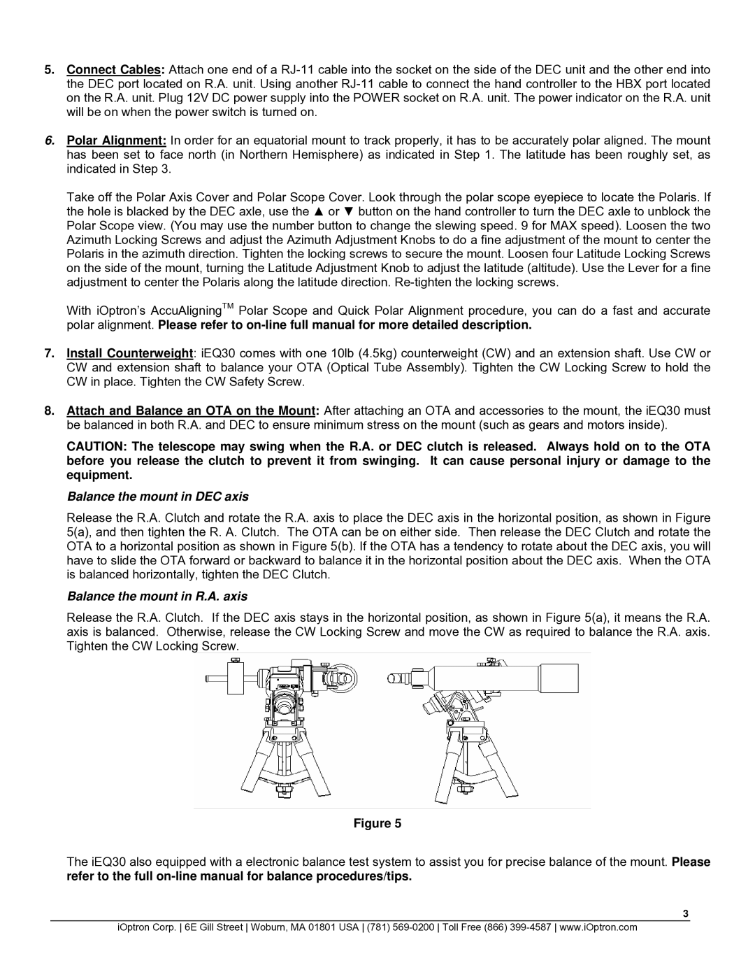 iOptron IEQ30 quick start Balance the mount in DEC axis 