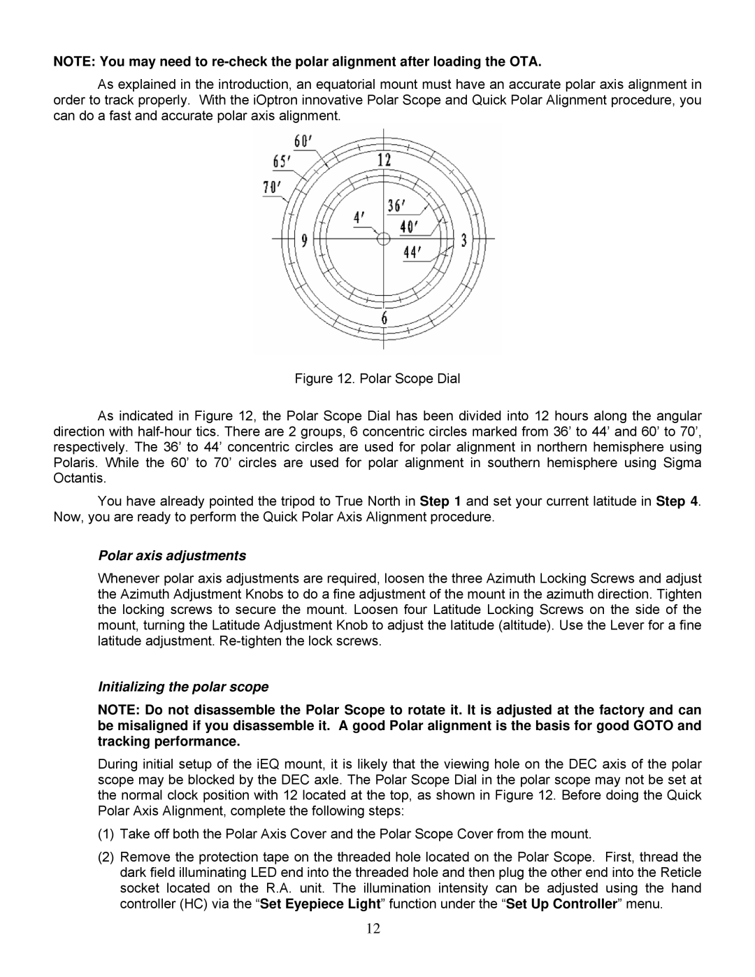 iOptron IEQ45TM instruction manual Polar axis adjustments 