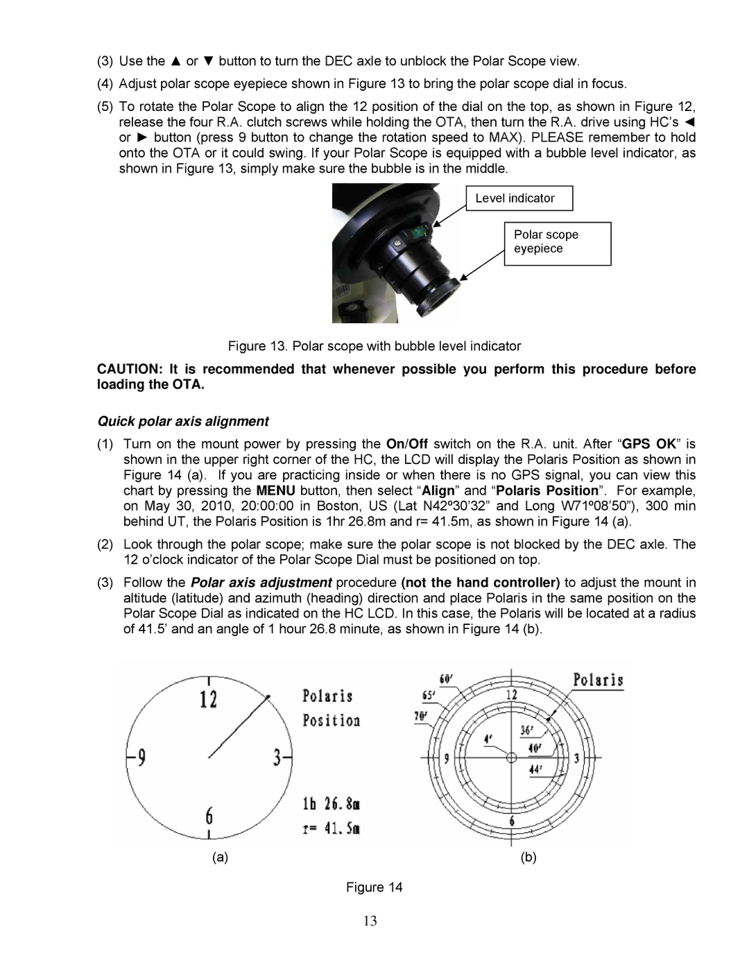 iOptron IEQ45TM instruction manual Quick polar axis alignment 