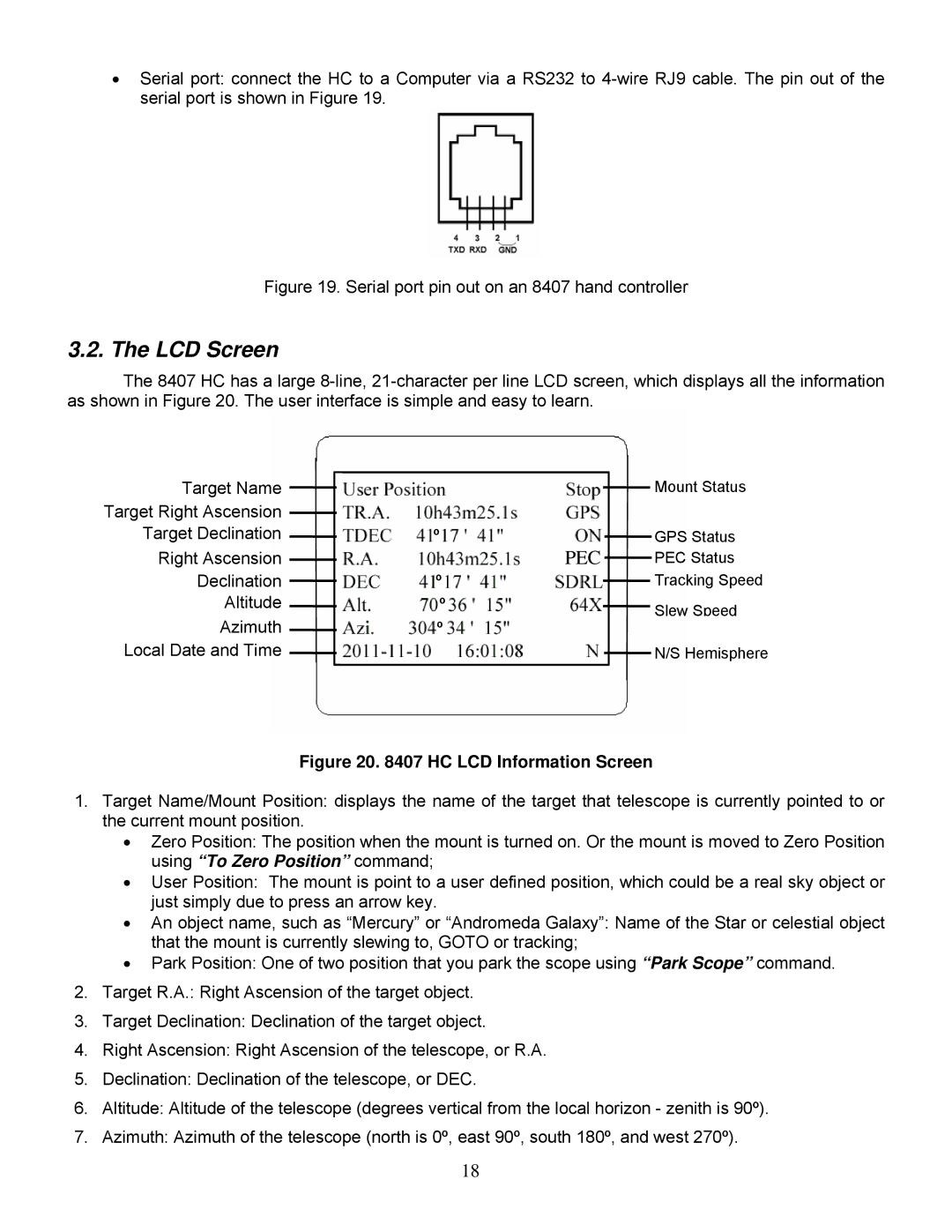 iOptron IEQ45TM instruction manual LCD Screen, Pec 