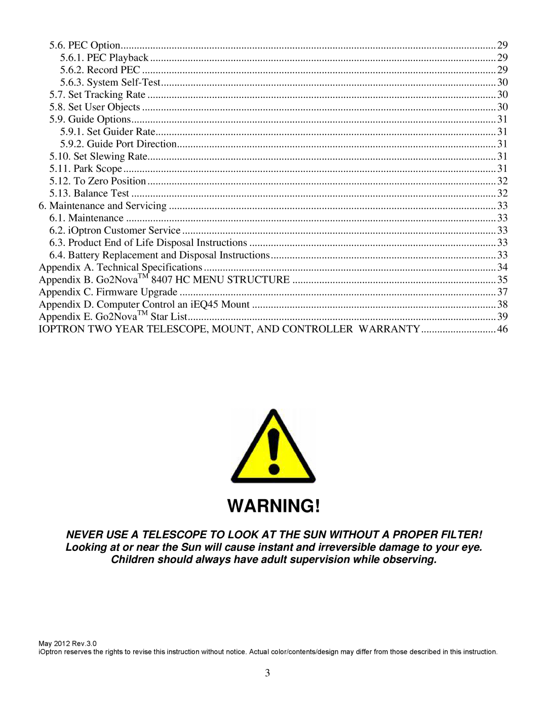 iOptron IEQ45TM instruction manual Ioptron TWO Year TELESCOPE, MOUNT, and Controller Warranty 