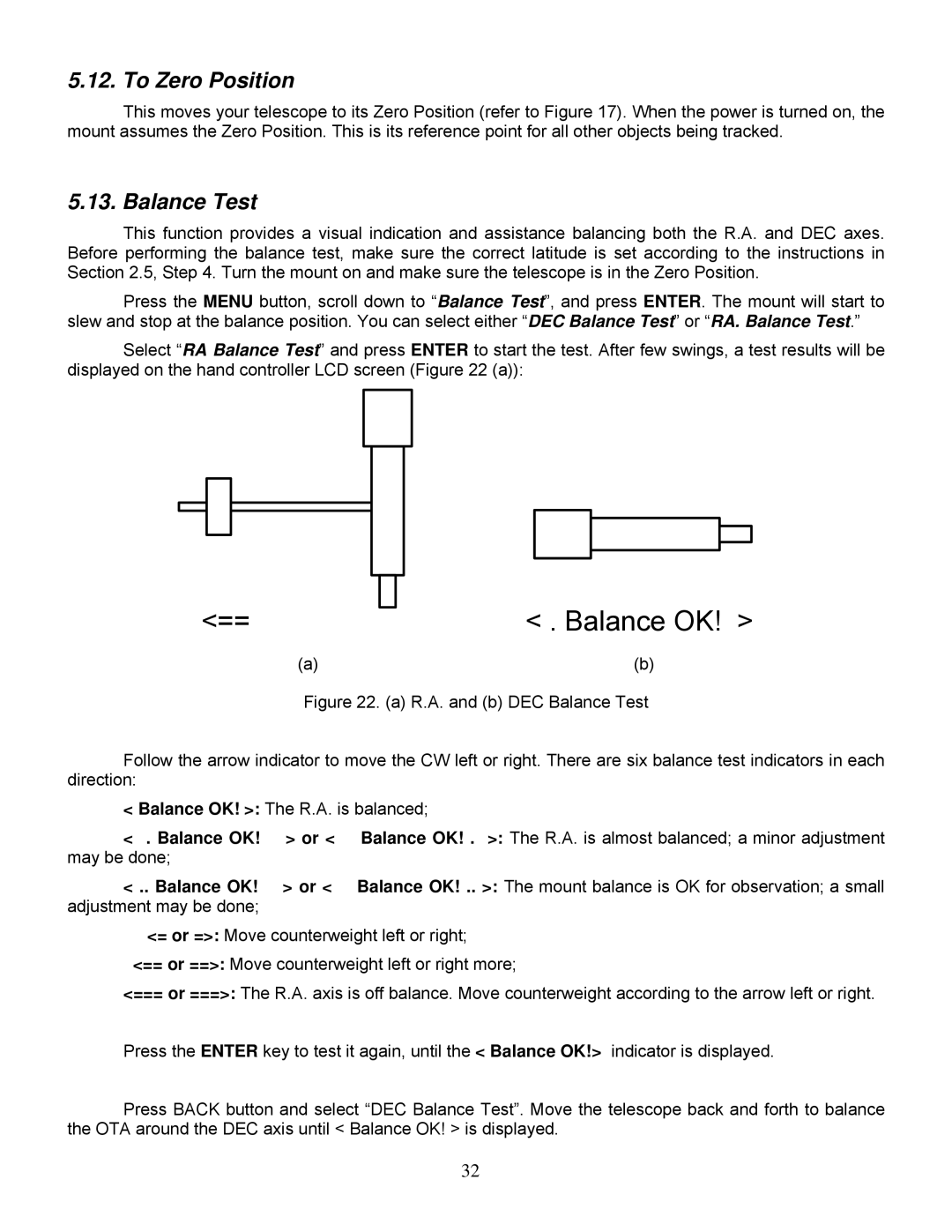 iOptron IEQ45TM instruction manual To Zero Position, Balance Test 