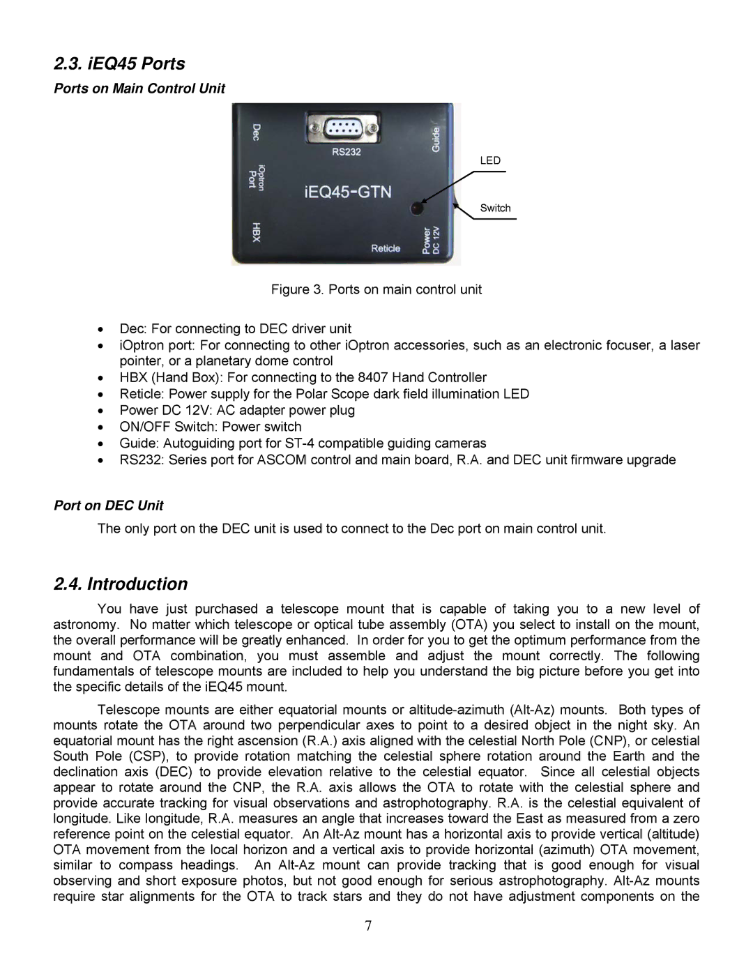 iOptron IEQ45TM instruction manual IEQ45 Ports, Introduction 