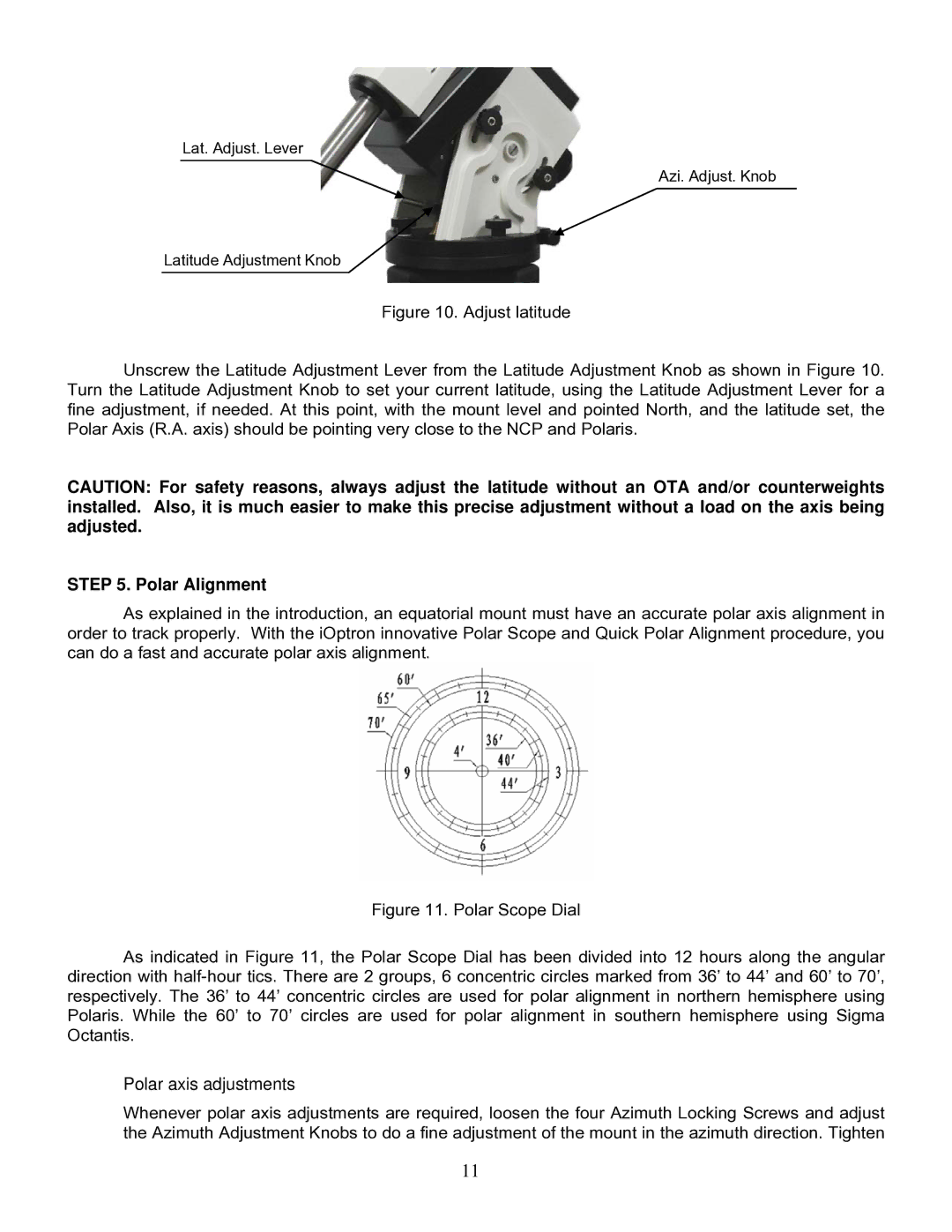 iOptron IEQ75-GTTM instruction manual Polar axis adjustments 