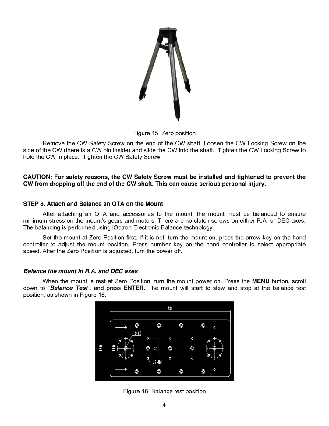 iOptron IEQ75-GTTM instruction manual Balance the mount in R.A. and DEC axes 