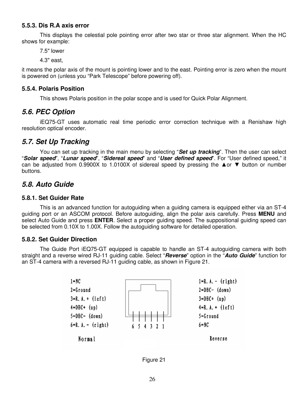 iOptron IEQ75-GTTM instruction manual PEC Option, Set Up Tracking, Auto Guide 