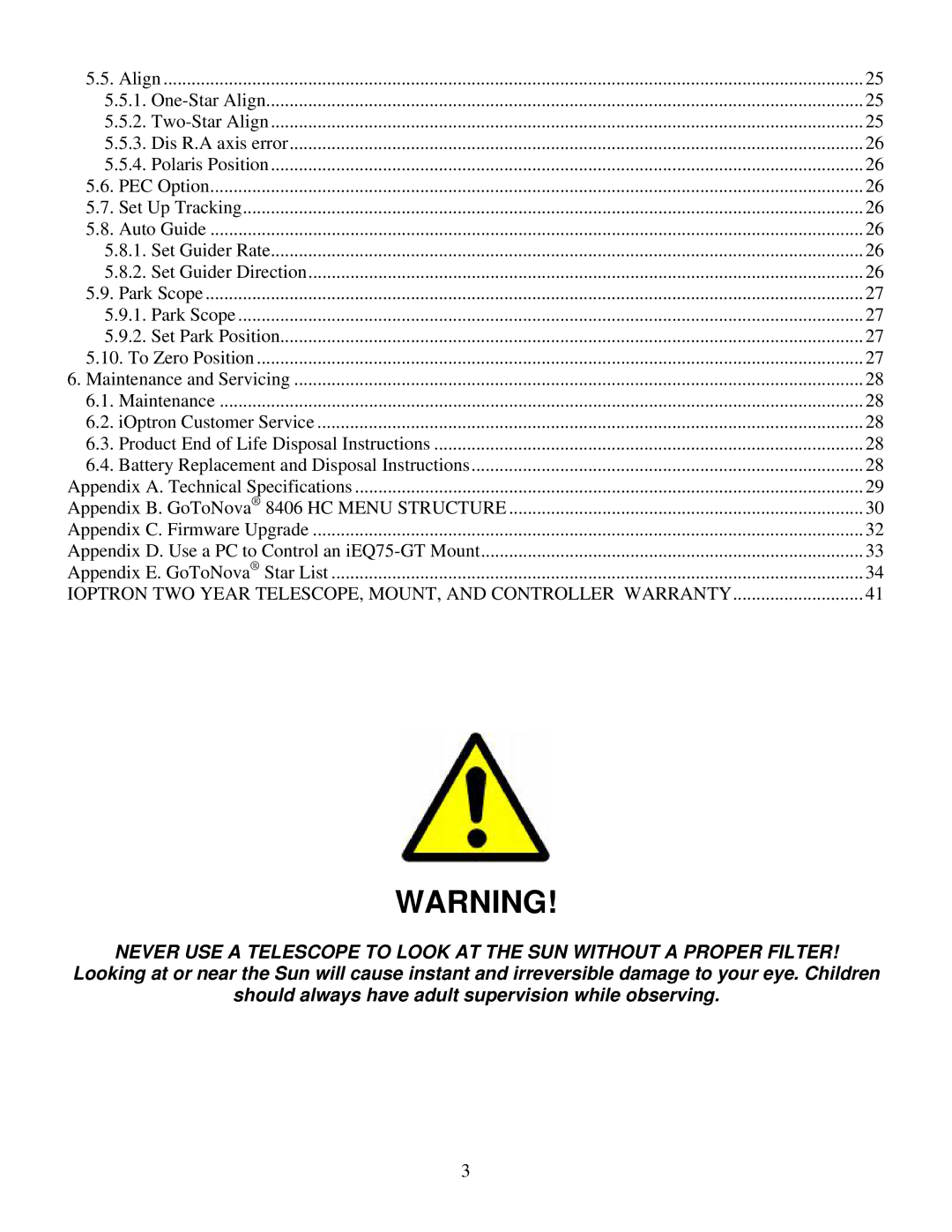 iOptron IEQ75-GTTM instruction manual Ioptron TWO Year TELESCOPE, MOUNT, and Controller Warranty 