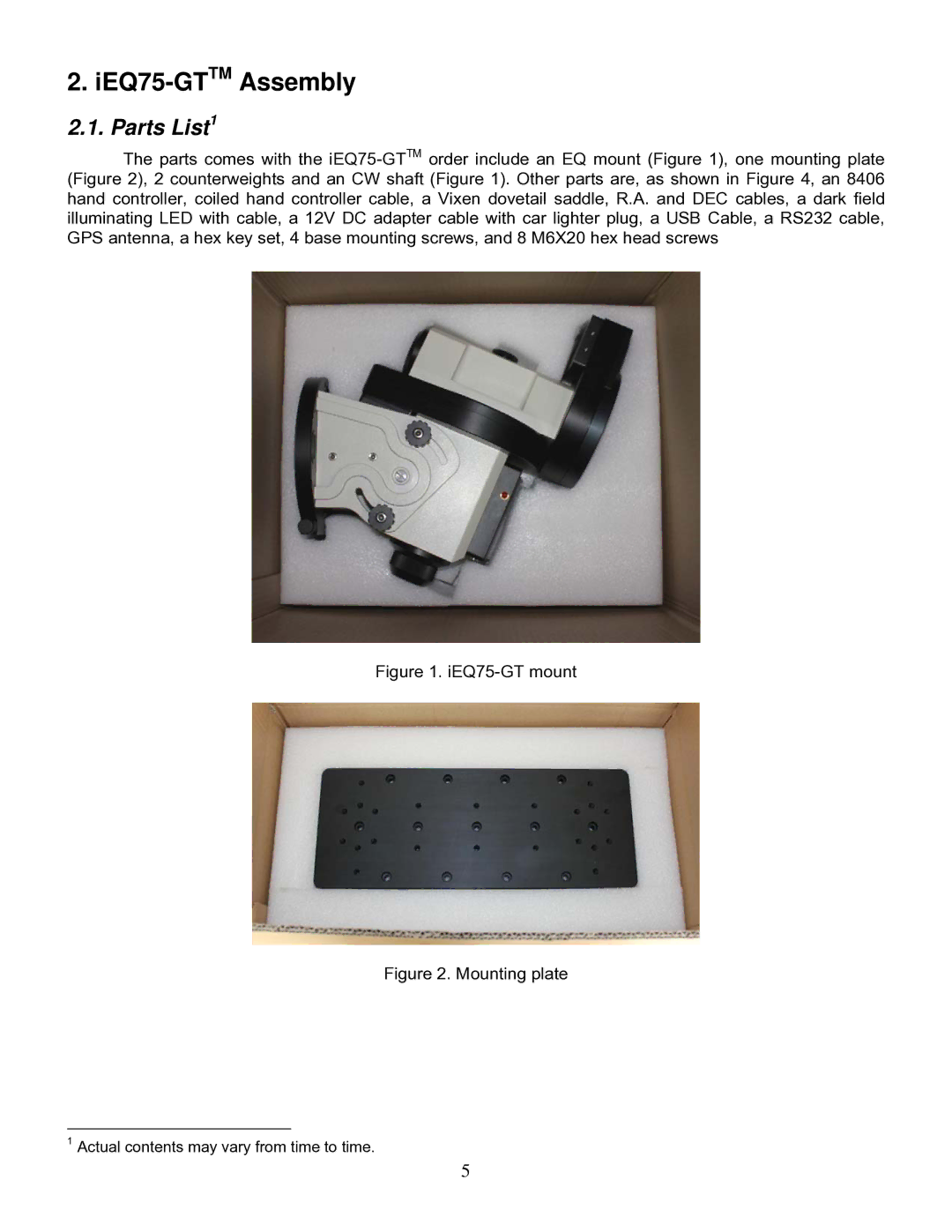 iOptron instruction manual IEQ75-GTTMAssembly, Parts List1 