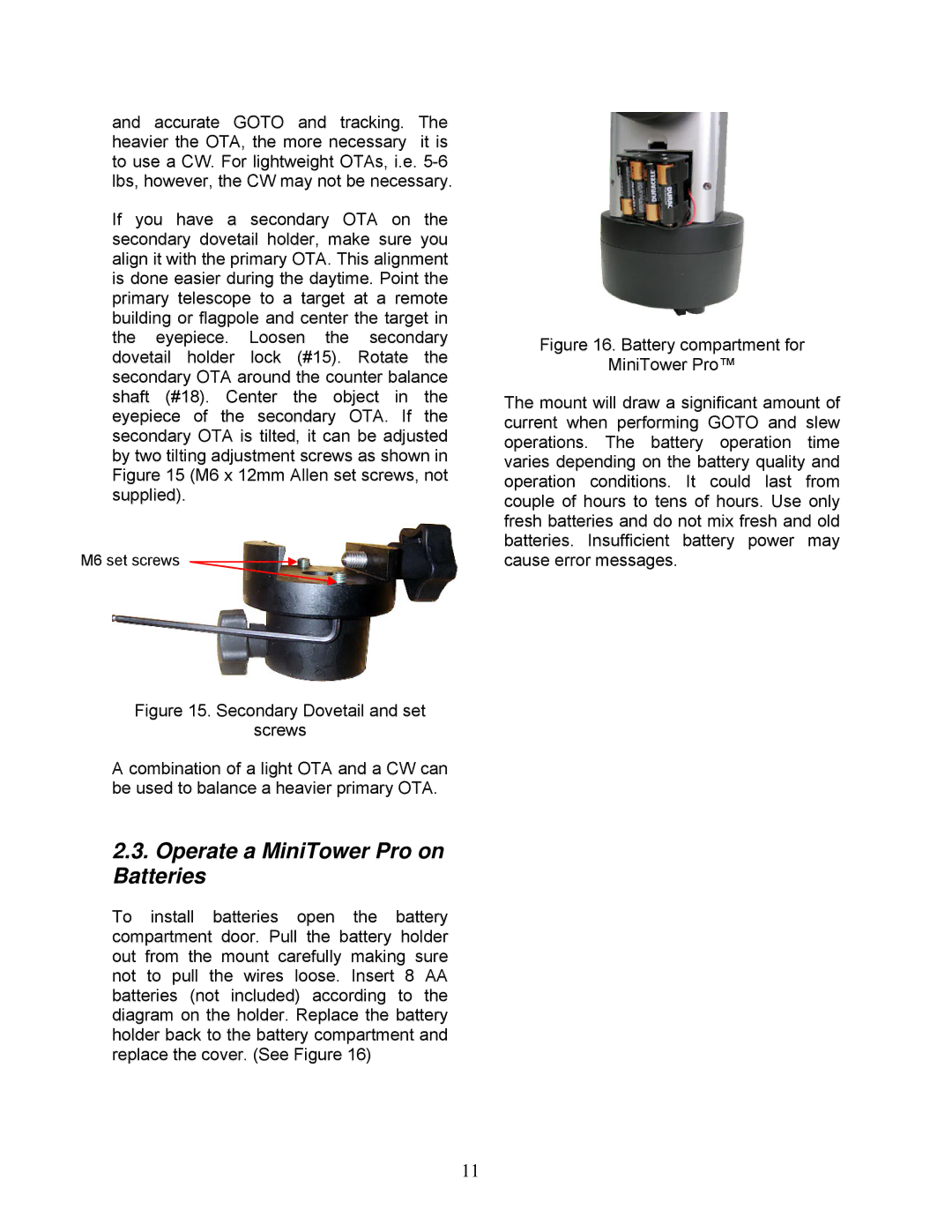 iOptron instruction manual Operate a MiniTower Pro on Batteries 