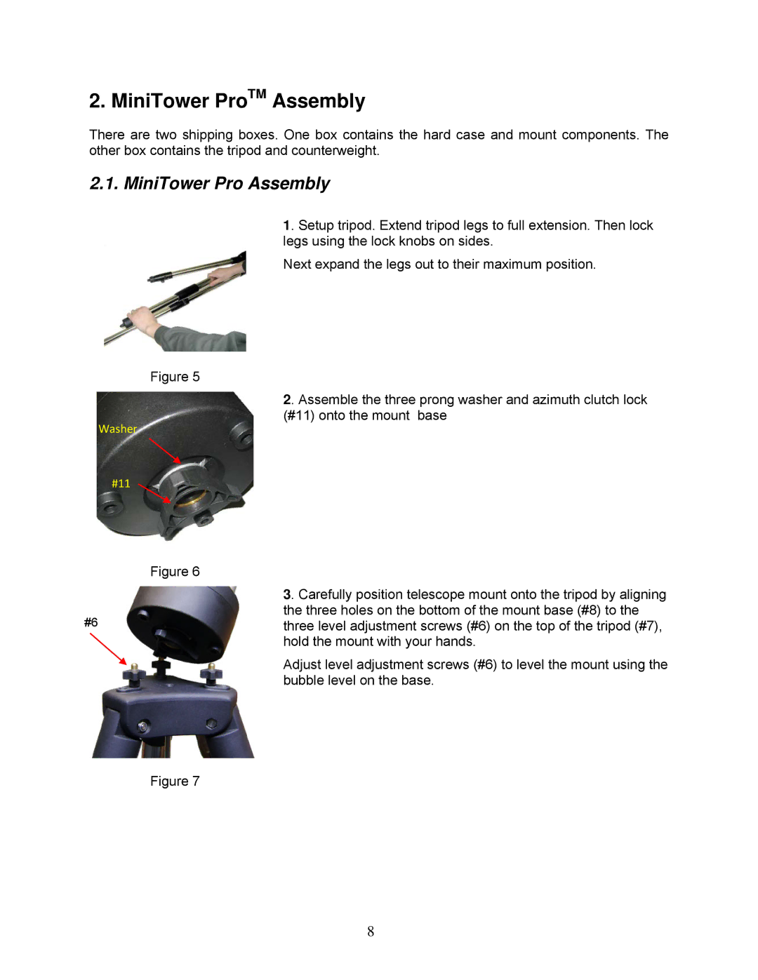 iOptron instruction manual MiniTower ProTM Assembly, MiniTower Pro Assembly 