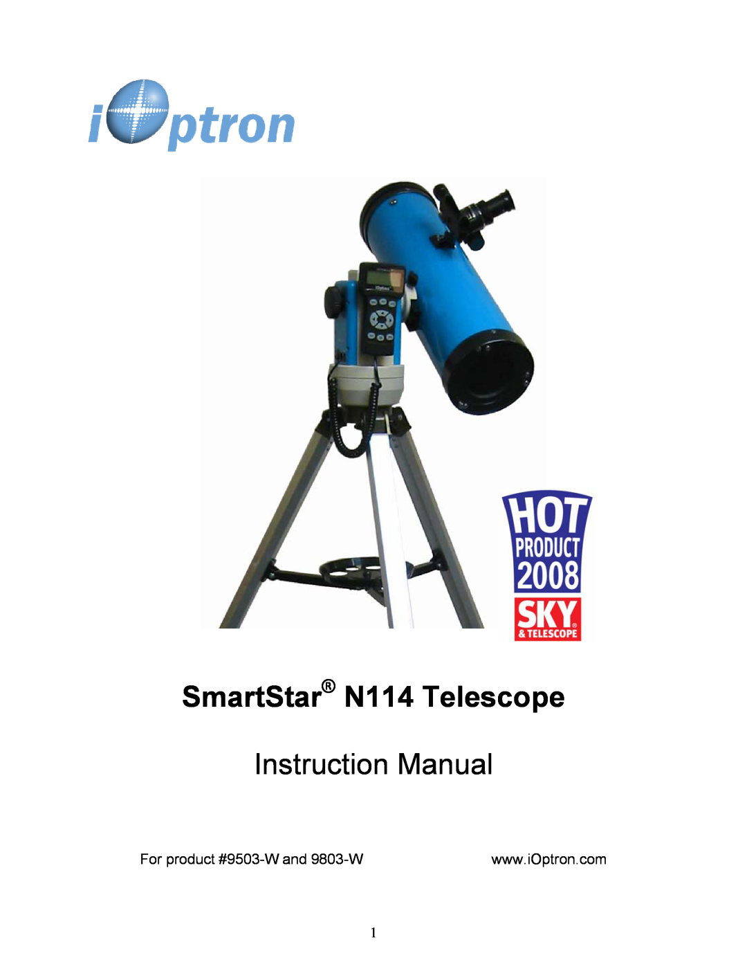 iOptron instruction manual For product #9503-Wand 9803-W, SmartStar N114 Telescope 